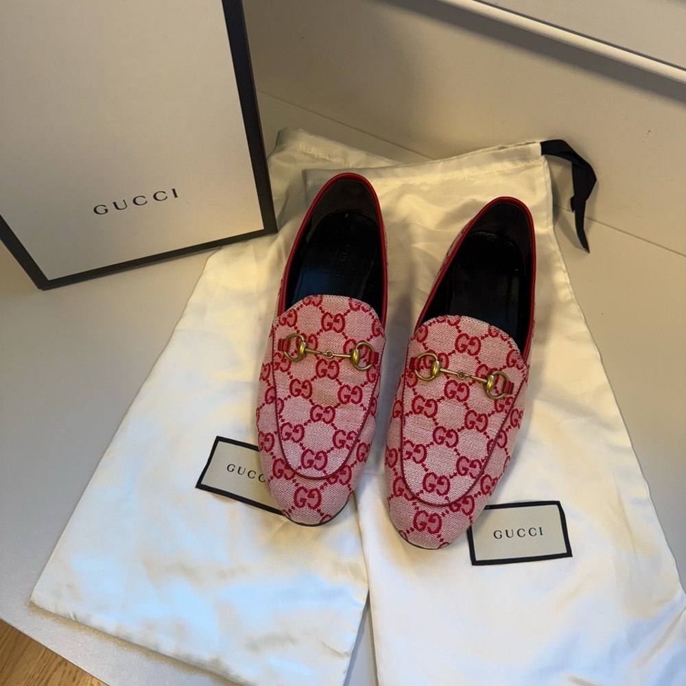 Gucci Red and Pink GG Monogram Loafers Size 38.5